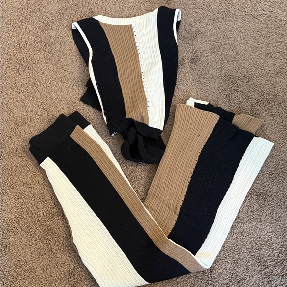 Vici Tops - Vici Black, Brown + White Stripe Pant Set